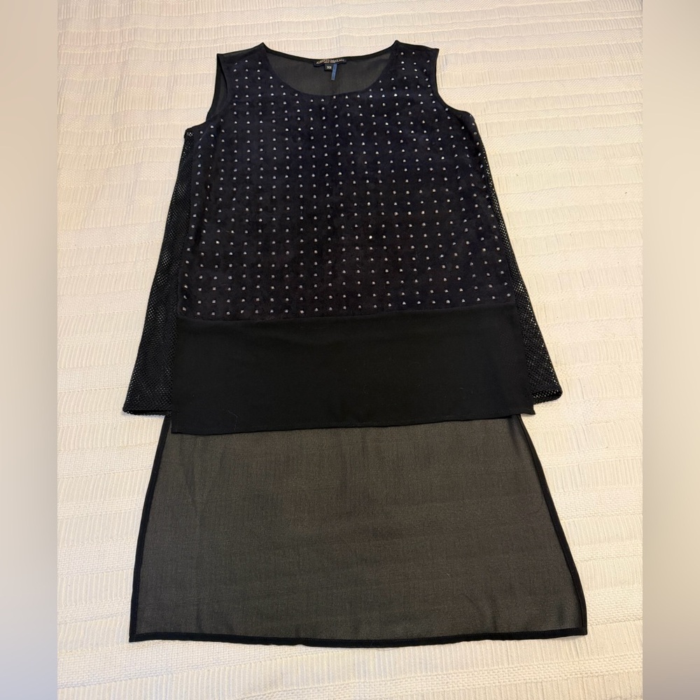 Alberto Makali Black High-Low Tank-Top with Sheer Layers